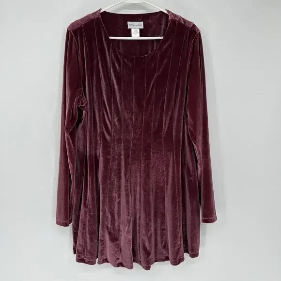 Soft Surroundings Shirt Womens XL Purple Velour Tunic Scoop Neck Long Sleeve Top - Picture 1 of 7